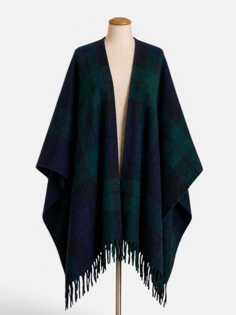 James Pringle Weavers Scottish Wool Tartan Shawl Poncho Plaid Wrap Fringe